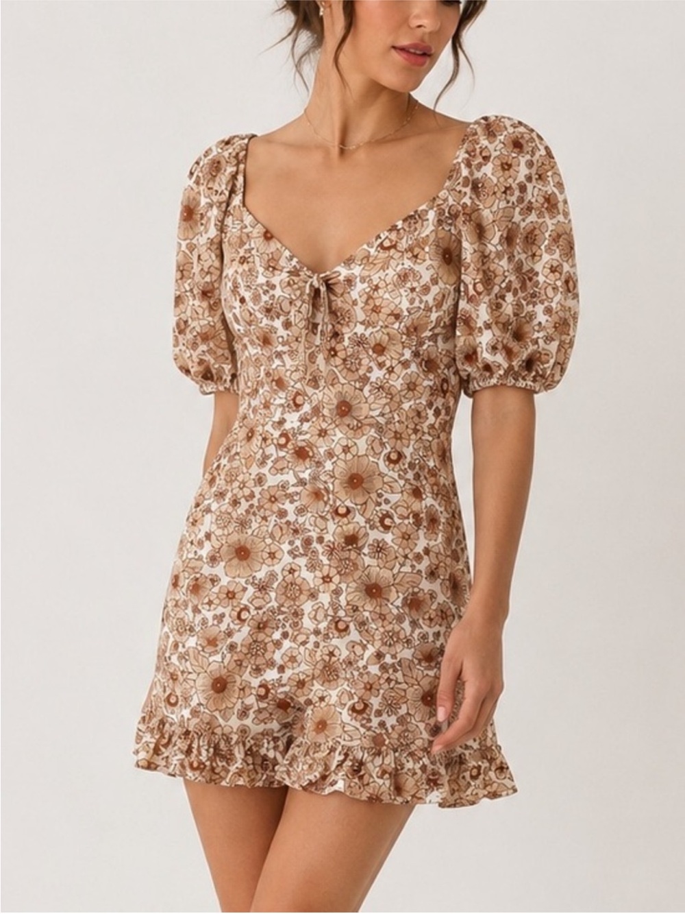 Faithfull the Brand Floral Puff Sleeve Cottagecore Mini Dress SZ M